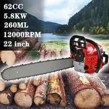62CC Gas Chainsaw w/ 22" Bar Low-Kickback Chain Fuel-Efficient for Wood Cutting