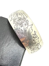 Vintage KIRK STIEFF PEWTER Chrysanthemum Cuff Bracelet 900-11