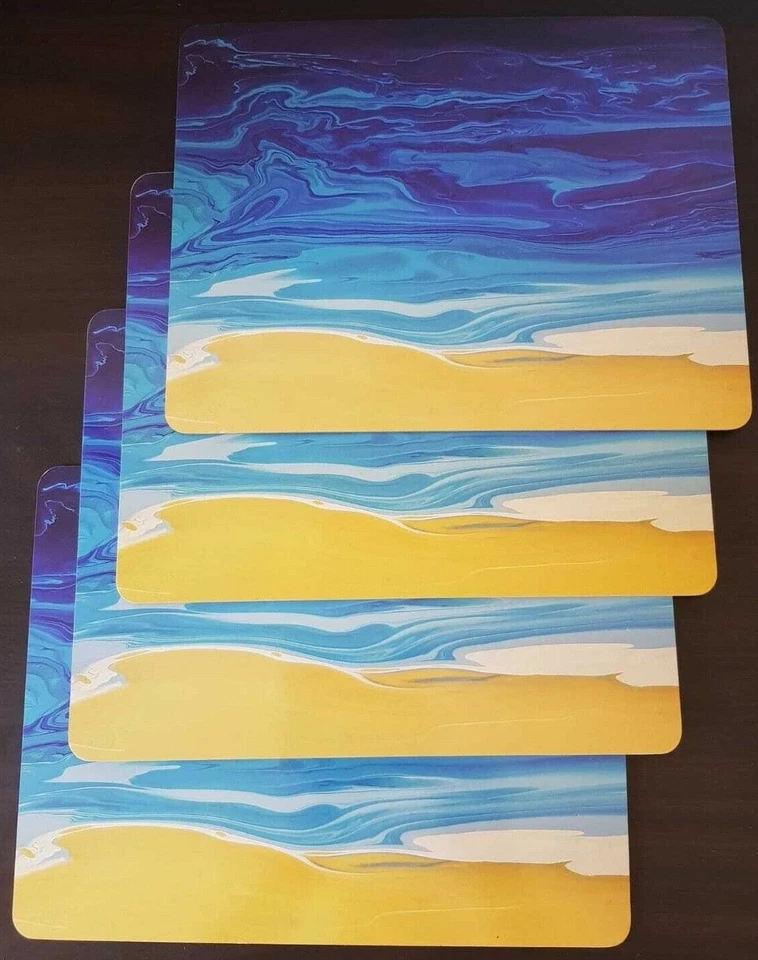 4 Placemats, Cork Backed, Beach Print, Large Size , Hard Placemat Sets AU - image 2 of 4