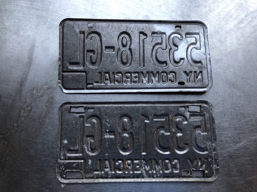 Vintage New York 1973-1986 Blue On Orange Matching License Plate Set Commercial - Picture 2 of 3