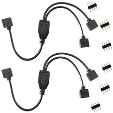 2 Pack 4 Pin LED Splitter Cable RGB LED Strip 2-Way Splitter DC Power Adapter