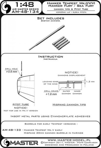 AM-48-134, Hawker Tempest Mk.II/V/VI und H. Fury/Sea Fury - Kanone Ba, Master 1:48 - Bild 4 von 5