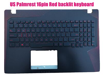 US Palmrest 16pin Red Backlit Keyboard for Asus FX53VD FX553VD ZX53VD GL553VD