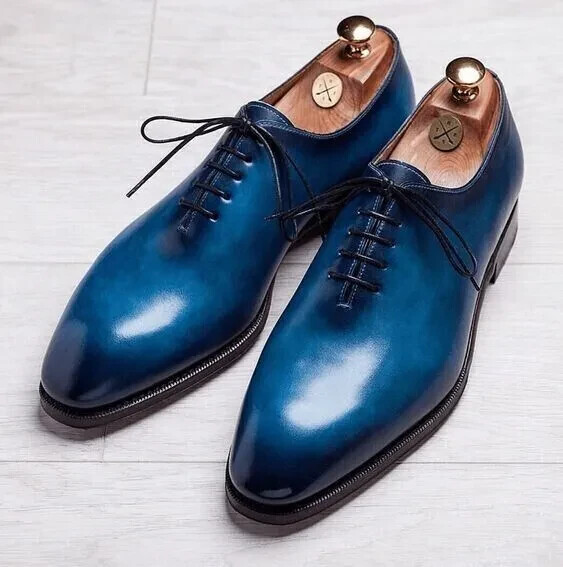 lace up genuine calf leather men dress shoes blue Giovanni Alford Dress Shoes Lt Blue / 10.5
