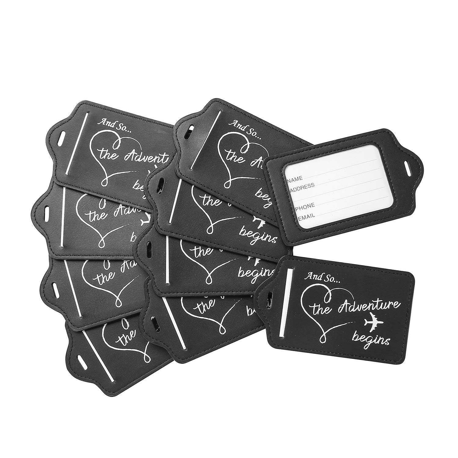 Set of 10, Custom Black Leather Luggage Tag, Wedding Favors, Wedding Gift for Gu