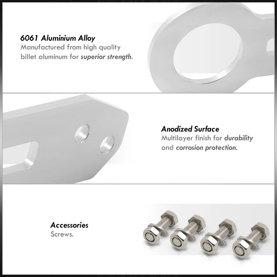 Universal Race Track Drift AutoX Front Rear 2PC Bumper Tow Hauling Hook Kit SILV Foto 2 de 4