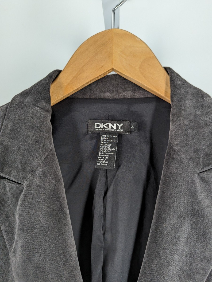 DKNY Vintage Y2K 90s Gray Velvet Blazer Jacket 34