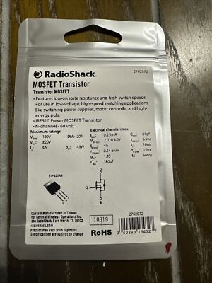 Radio Shack, MOSFET Transistor, IRF510 Power, 276-2072 NOS