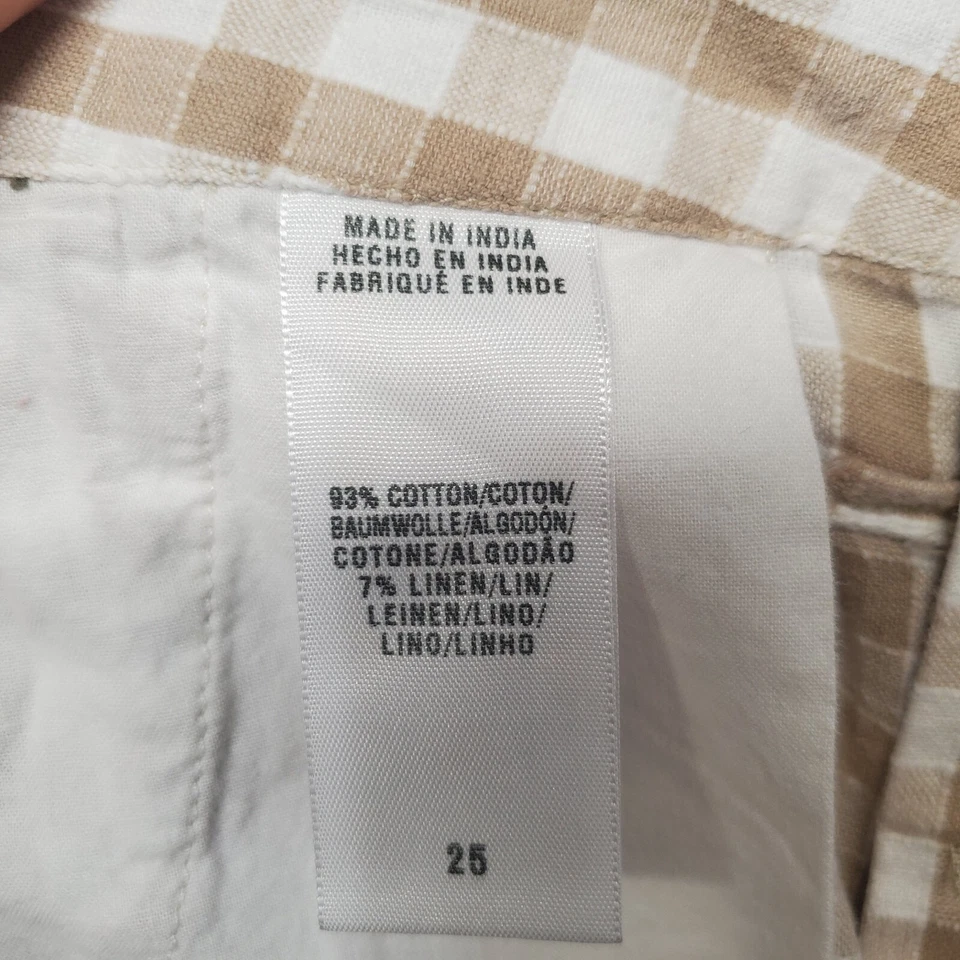 Pantalones Cortos Lucky Brand Mujer 25 Beige Tostado Blanco Cuadros Lino Mezcla Algodón Foto 4 de 4