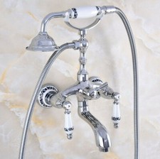 Polished Chrome Wall Mounted ClawFoot Bath Tub Faucet With Handheld Shower
