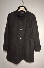 Evans Uk 20 Black Coat Mid Length Funnel Neck Metallic Buttons Smart Formal