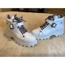 Miu Miu White Leather Ridged Sole Hiker Boots, White Leather, Lug Sole size 41
