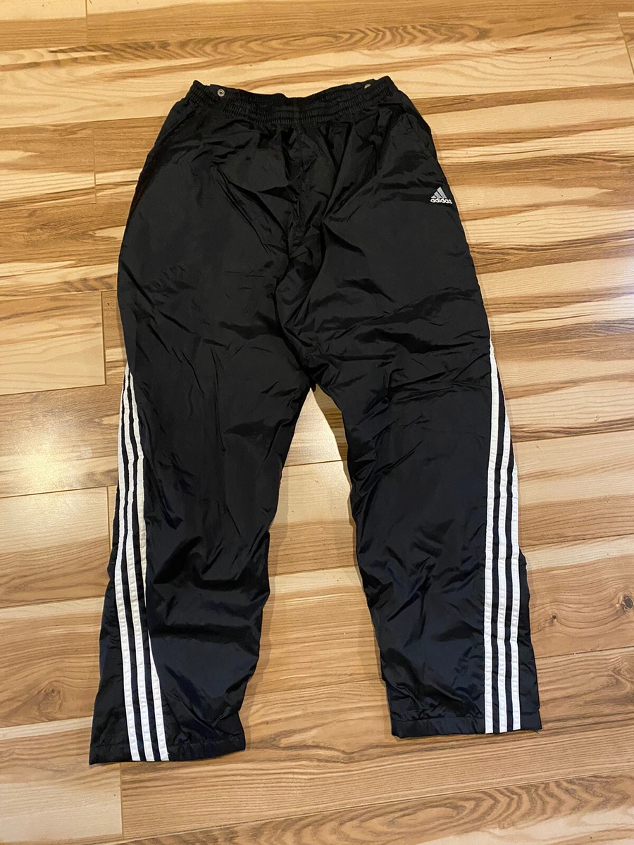 Vtg 90s Adidas Tri Stripe Button Down Pull Off Black Track Pants