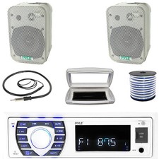 Pyle 1-DIN Bluetooth Marine MP3 Stereo W/Cover, 2x 5.25" Indoor/Outdoor Speakers