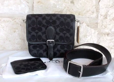 NEW COACH Matching SET Black DENIM Frankie 18 Crossbody + Cardcase SET, Dust bag