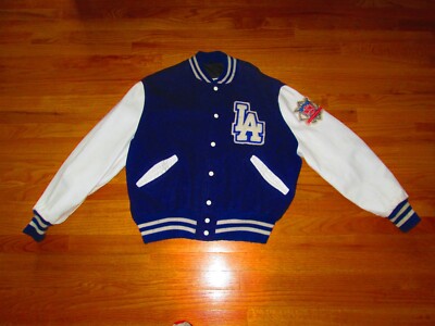 LA DODGERS Vtg 80s 90s DELONG Letterman Varsity Jacket Leather jersey 48 XL USA