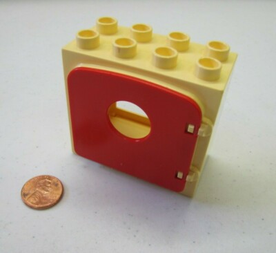 Lego Duplo Pale Yellow & Red Window Pane Door Unit Building Block 2X4