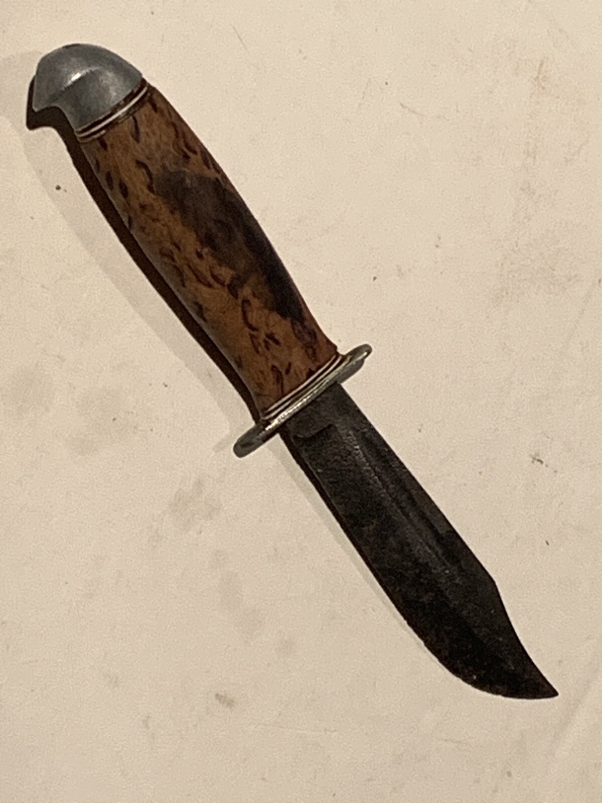 Vintage fixed blade knife with burl wood handle eBay