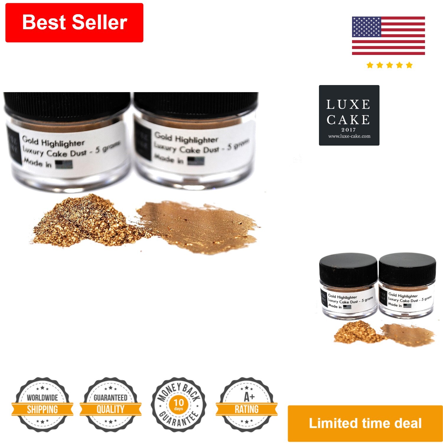 Cake Dust - Glittery Metallic Look - 10g Total - Made In Usa