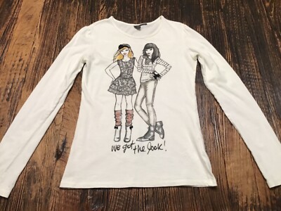 BENETTON TWEEN GIRLS WHITE LONG SLEEVE 100% COTTON T-SHIRT AGE 11-12 Sz.2XL TEEN
