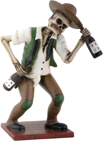 YTC El Borracho Green Skeleton Holding Liqour Bottle,Sculptures & Figurines
