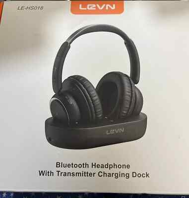 LEVN BLUETOOTH HEADPHONES WITH TRANSMITTER CHARGING DOCK LE-HS018 NOB