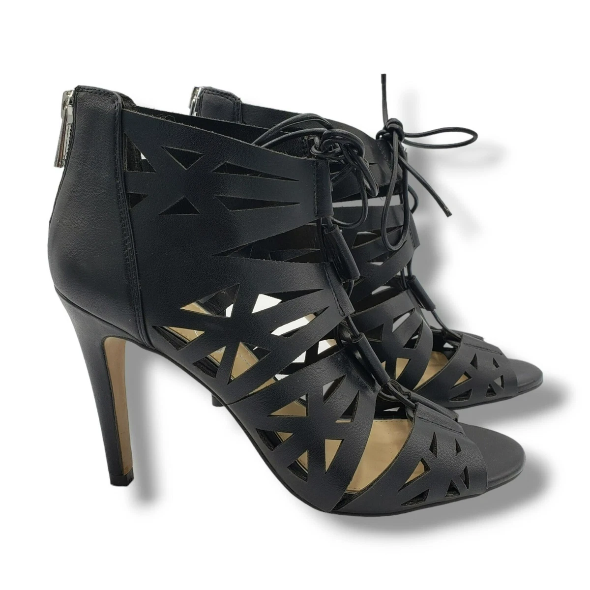 Jessica Simpson Emelia Heels Womens 7 Black Cage Gladiator Lace Up
