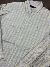 Vintage Ralph Lauren Men's Oxford Shirt XXL Yellow Stripe Flesh Pony Long Sleeve