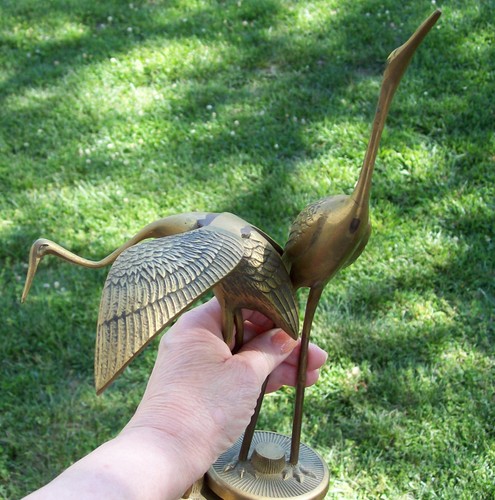 VINTAGE SOLID BRASS "LEONARD" HERON / CRANE PAIR 1960'S KOREA