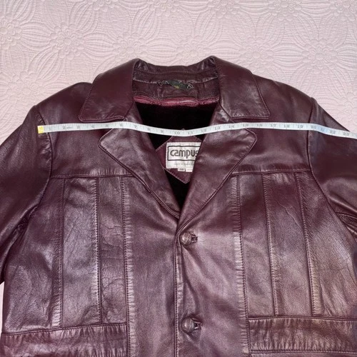 Vintage Campus Leather Men's Retro Cognac Brown Trench Coat Statement Piece Sz48 image 8