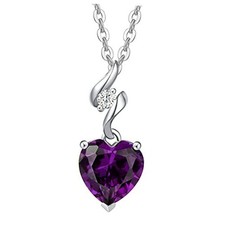 Christmas Gifts 14K Solid White Gold Diamond Gemstone Pendant Genuine Amethyst
