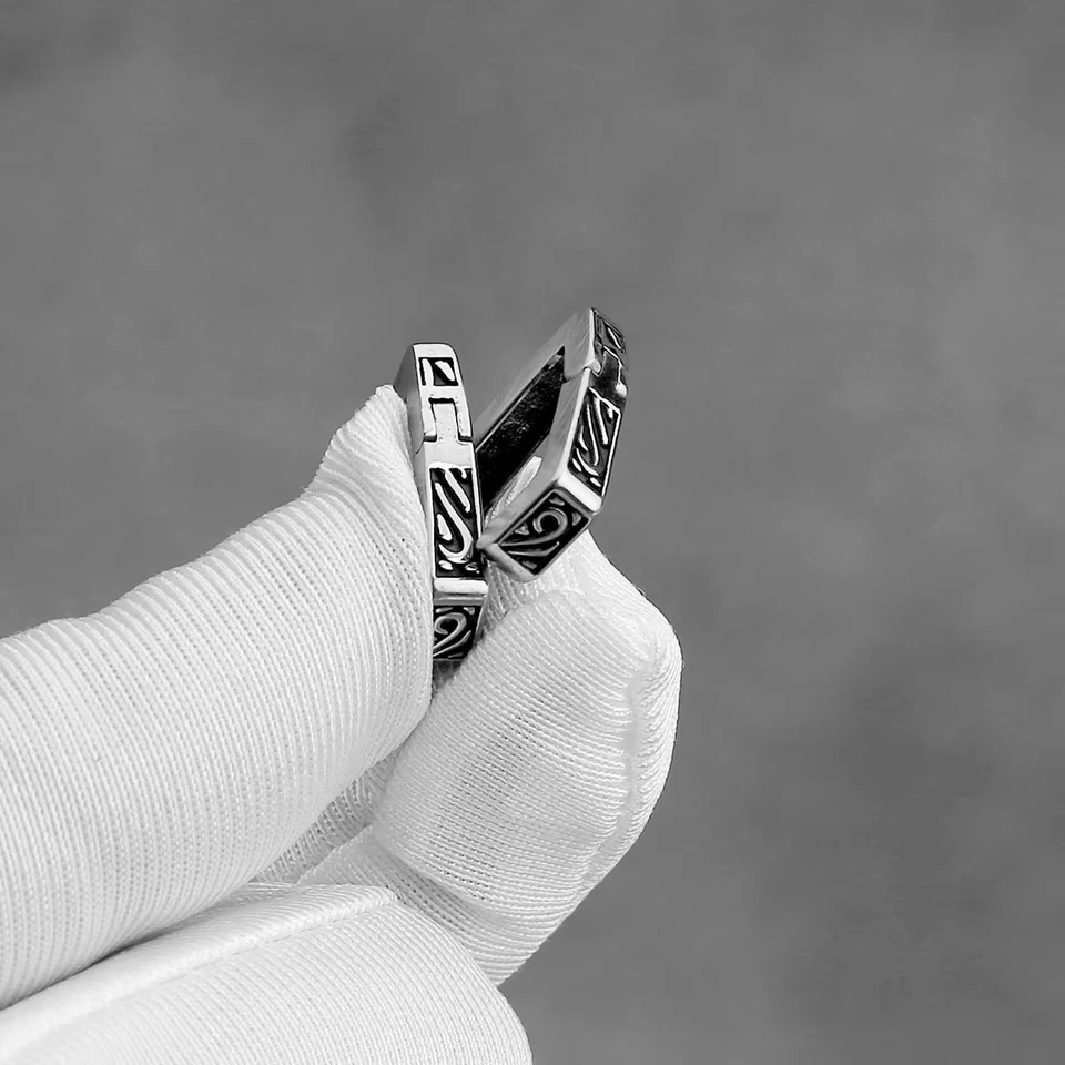 Viking-Inspired Celtic Hoop Earrings for Men , Cool Punk Design - Image 4 of 4