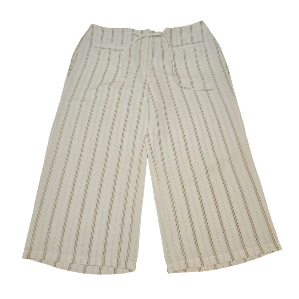 Women's CONNECTION 18 White & Brown Striped Wide Leg Capri Pants Size L