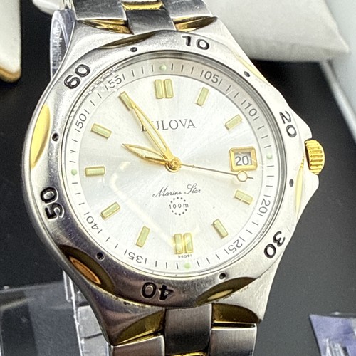 Bulova Marine Star Watch 38mm Silver Gold Tone Date Runs