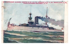 Early 1900s U.S.S. Alabama Battleship Naval Vessel Vintage Postcard Art