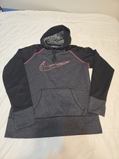 Nike Therma Fit Pullover Hoodie Women's Large with Thumb Holes Gray and Black