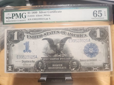 #ad 1899 BLACK EAGLE SILVER CERTIFICATE FR 235 EPQ 65 $1525.00