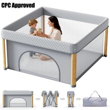Foldable Play Pen for Babies Boys Girls, Large Playard with Storage B