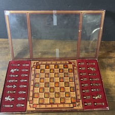 Vintage MARINAKIS Greek Chess Set Olympic Theme Metal Chess Pieces Greece CIB
