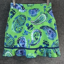 Ana Clare Womens Paisley Skort Size Small Green Blue Pockets Golf Activewear
