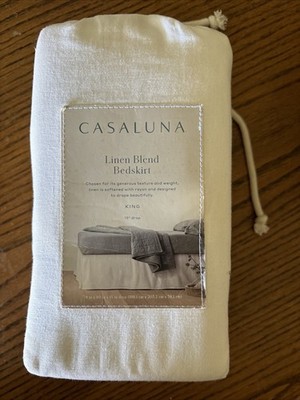 Casaluna Linen Blend Bed Skirt King Size White Bedding 15'' Drop 1 Piece Set new