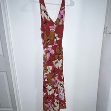 Nine West Floral V-Neck Sleeveless Belted Midi Dress Rayon Women’s Size L