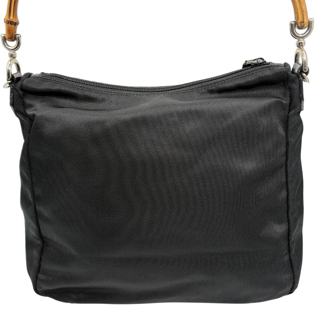 GUCCI Bamboo Shoulder Hand Bag Ziplock Leather Nylon Black Silver Hardware Japan thumbnail 2