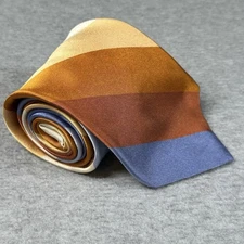 Vintage Ike Behar New York Silk Wide Striped Orange/Blue Hand-Tailored Tie NOTE