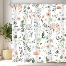 Sage Green Cute Floral Flower Wildflower Summer Bathroom Shower Curtain Set 72