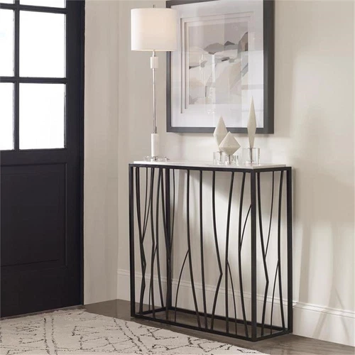 Uttermost Reed Transitional Metal and Stone Console Table in Black/Brown - Picture 1 of 8