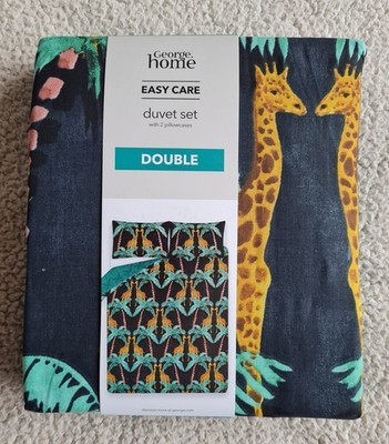 Giraffe Dschungel Wende Doppel Bettbezug & Kissenbezug Set Dunkel Brandneu