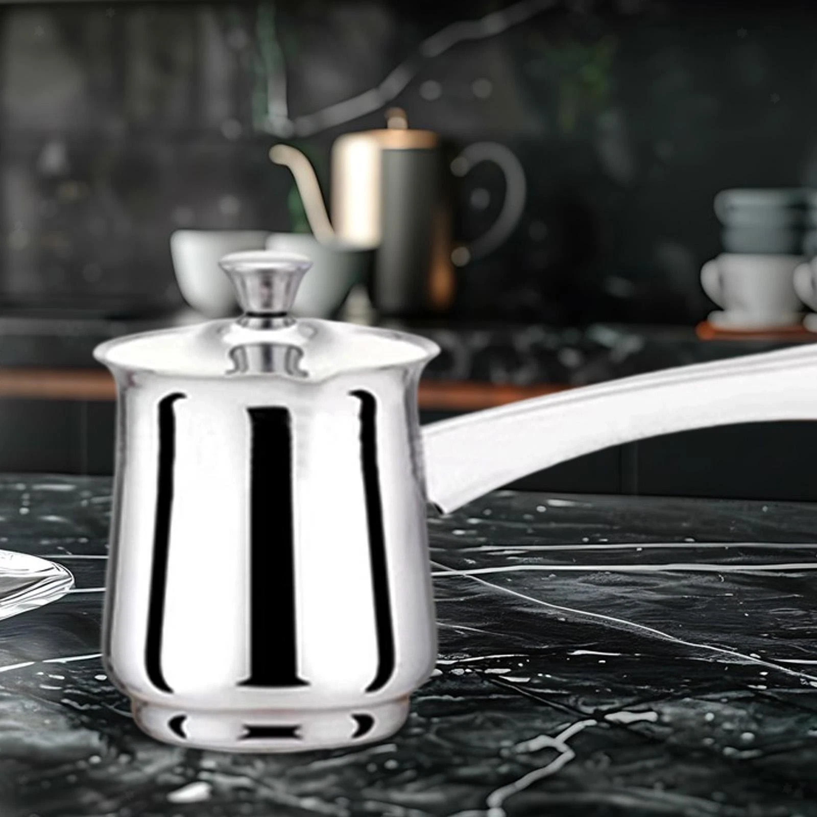 Turkish Coffee Pot with Handle Stainless Steel for Delicious Daily Household