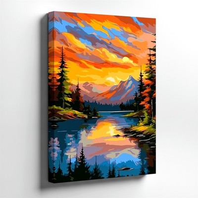 Wall Art Colorful Mountain Lake Sunset Landscape Forest Canvas Print Home Decor