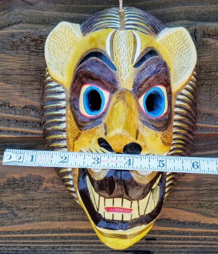 Maschera tigre leopardo arte popolare messicana vintage legno dipinto 9" intagliato a mano Guerrero - Foto 7 di 12